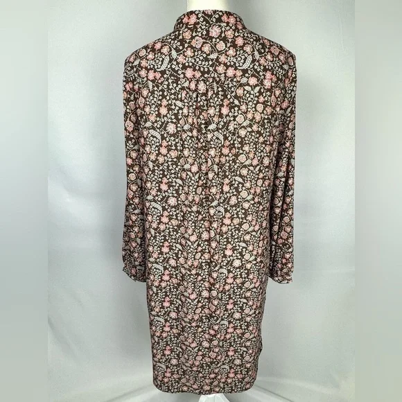J. McLaughlin Tavia Shift Dress Long Sleeve Pockets Medium Brown & Pink Floral - Picture 11 of 14
